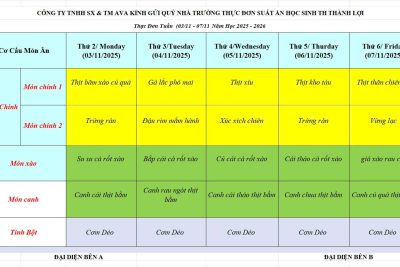 Thực đơn ăn bán trú tuần 1 tháng 11/2025